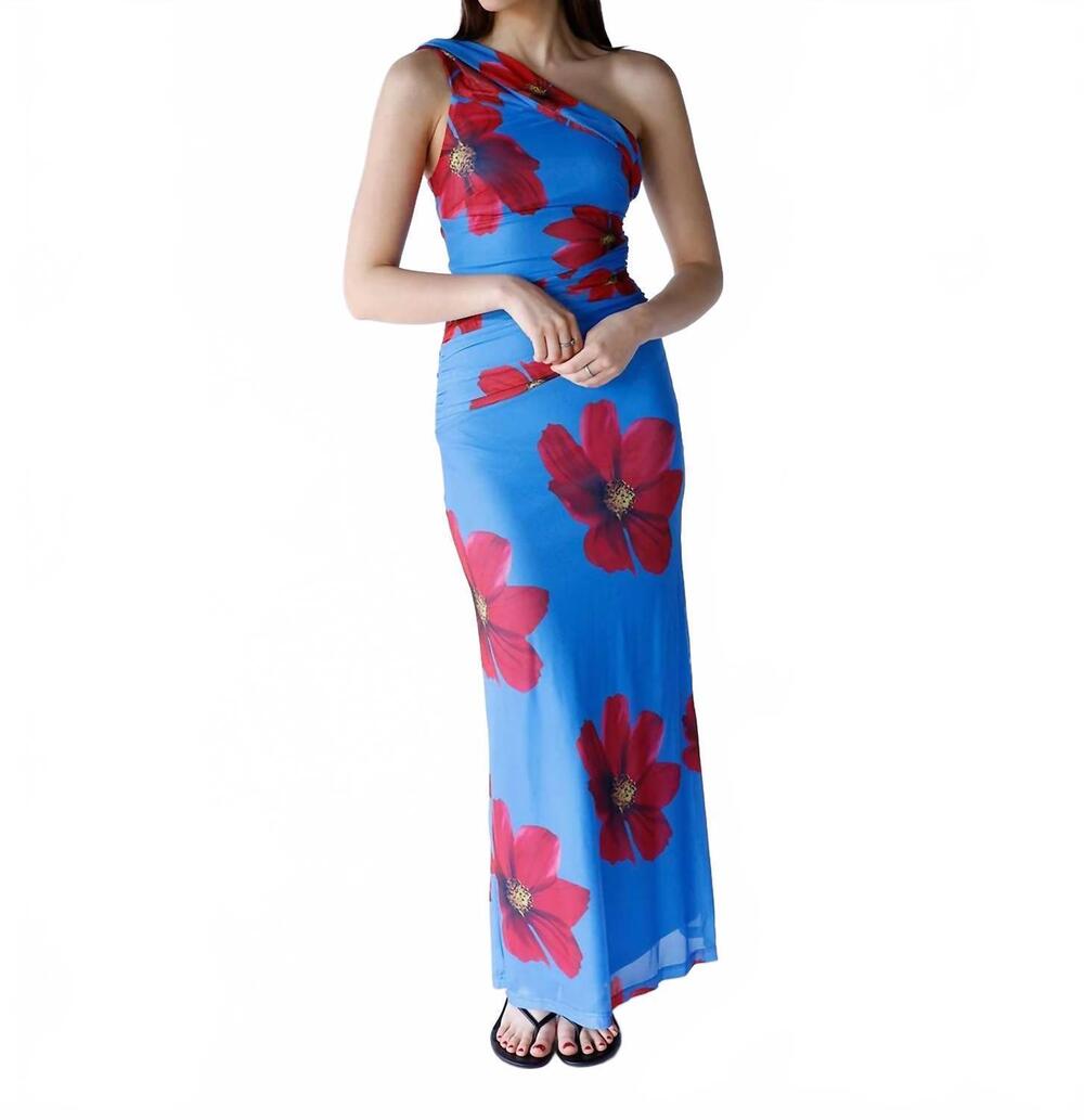 NEW ONE AND ONLY COLLECTIVE one shoulder maxi dress in azure bloom